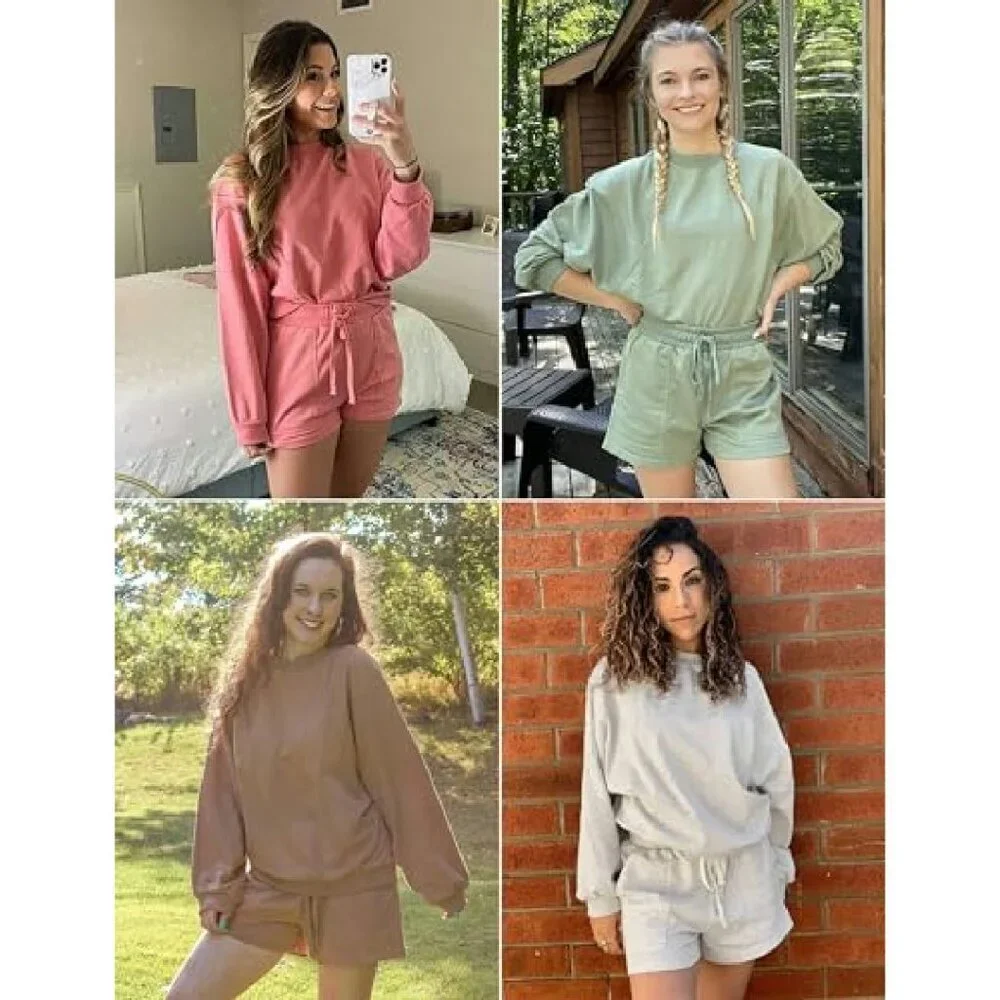 Oversized Batwing Sleeve Lounge Set Soft Fabric Sweatsuit Top Shorts